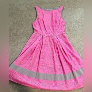Jessica Simpson Hot pink lace/taupe cocktail dress size 6